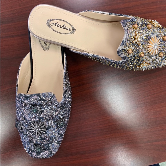 Italina Paisley Rhinestone Slide In Flat Mule 10 - Picture 9 of 10